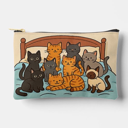 ベッドの上の猫 アクセサリーポーチ (正面)