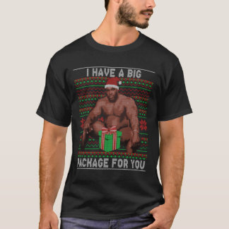 ベッドの大きなパッケージに座ってバリー醜いクリスマス Tシャツ