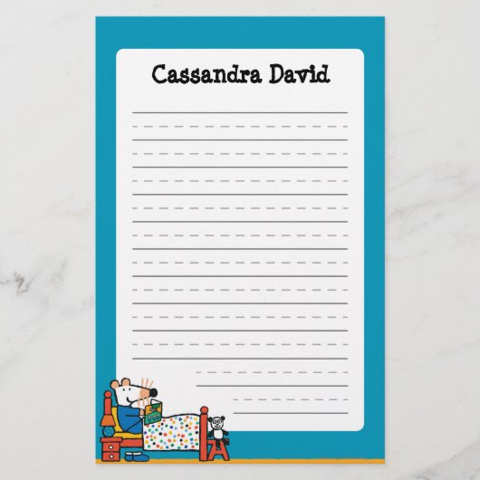 ベッドの青のパジャマの準備ができているMaisy 便箋 (正面)