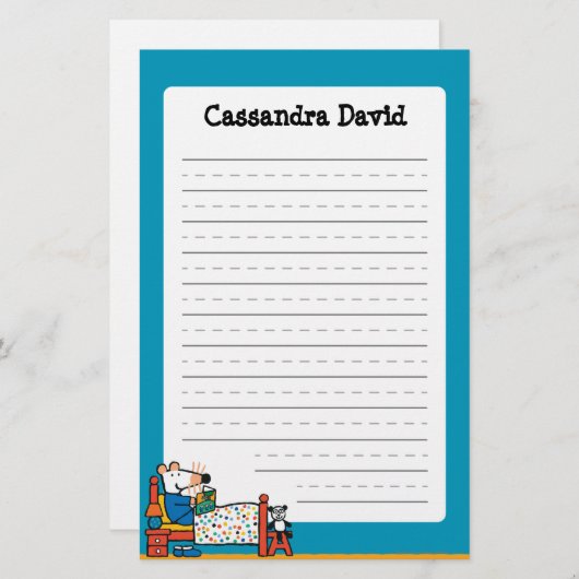 ベッドの青のパジャマの準備ができているMaisy 便箋 (正面/裏面)