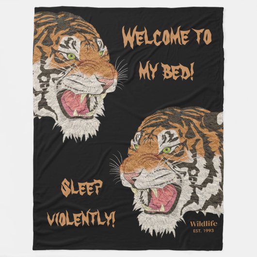 ベッドへようこそ私のベッドと激しくタイガースブラック フリースブランケット (正面)