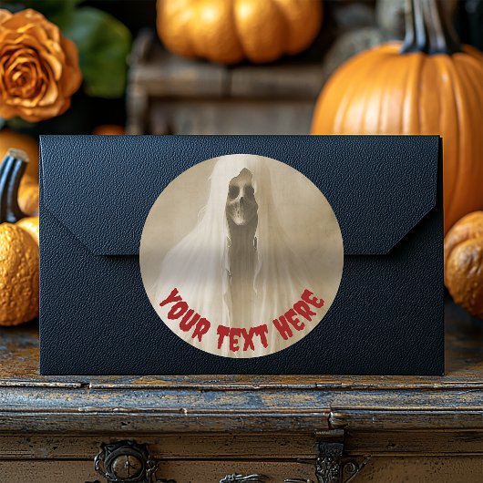 ベッドシーツに包まれたヴィンテージのゴースト ハロウィン ラウンドシール