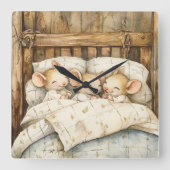 ベッドタイムネズミウォールクロック スクエア壁時計 (正面)