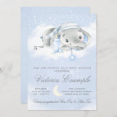 ベッドタイム男の赤ちゃんゾウ赤ちゃんシャワー 招待状 (正面/裏面)