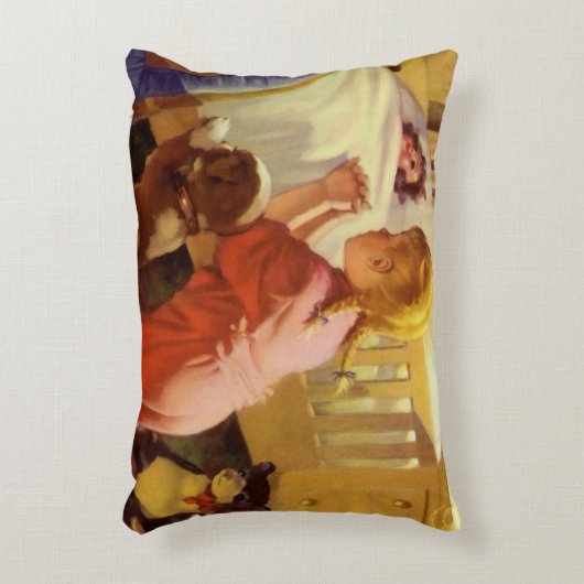 ベッドタイム祈りの言葉、子犬と女の子、ヴィンテージ宗教 アクセントクッション (正面(垂直))