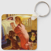 ベッドタイム祈りの言葉、子犬と女の子、ヴィンテージ宗教 キーホルダー (裏面)