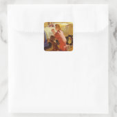 ベッドタイム祈りの言葉、子犬と女の子、ヴィンテージ宗教 スクエアシール (バッグ)