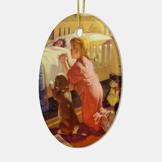 ベッドタイム祈りの言葉、子犬と女の子、ヴィンテージ宗教 セラミックオーナメント (左)