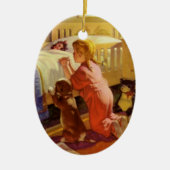 ベッドタイム祈りの言葉、子犬と女の子、ヴィンテージ宗教 セラミックオーナメント (正面)