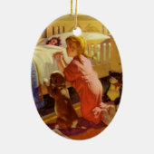 ベッドタイム祈りの言葉、子犬と女の子、ヴィンテージ宗教 セラミックオーナメント (裏面)