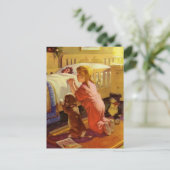 ベッドタイム祈りの言葉、子犬と女の子、ヴィンテージ宗教 ポストカード (スタンド正面)