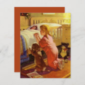 ベッドタイム祈りの言葉、子犬と女の子、ヴィンテージ宗教 招待状 (正面/裏面)