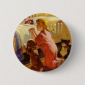 ベッドタイム祈りの言葉、子犬と女の子、ヴィンテージ宗教 缶バッジ (正面)