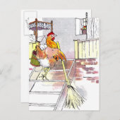 ベッドルームへの箒の取り付け階段の鶏 ポストカード (正面/裏面)