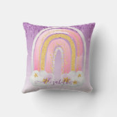 ベッドルームパーソナライズされたガーリーデコールキラキラした虹 クッション (裏面)