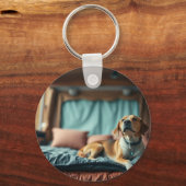 ベッド上の犬 キーホルダー (正面)