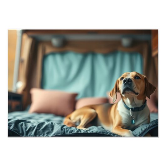 ベッド上の犬 フォトプリント            (正面)