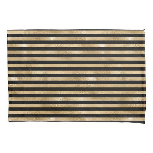 ベッド用ストライプの黒と金ゴールドの枕ケース 枕カバー (正面)