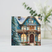 ベッド魅力的Nブレックファーストビクトリアンハウスクリスマス サンキューカード (スタンド正面)