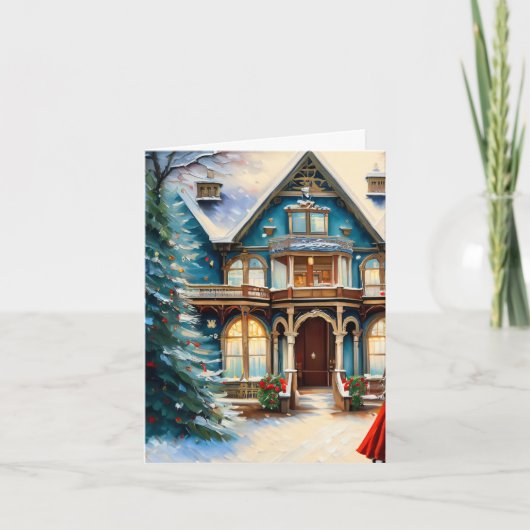 ベッド魅力的Nブレックファーストビクトリアンハウスクリスマス 招待状 (正面)