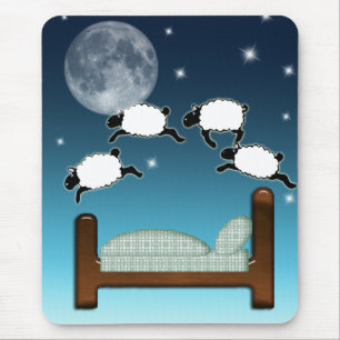 ベッド、空、及び夜のヒツジを数えること マウスパッド
