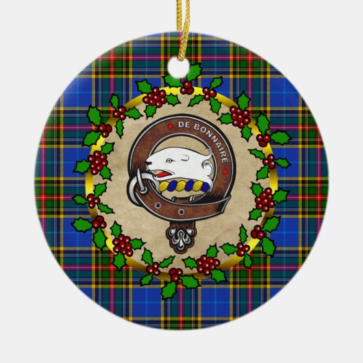 ベツヌクランバッジ&タータンチェックパーソナライズされたクリスマス セラミックオーナメント (正面)