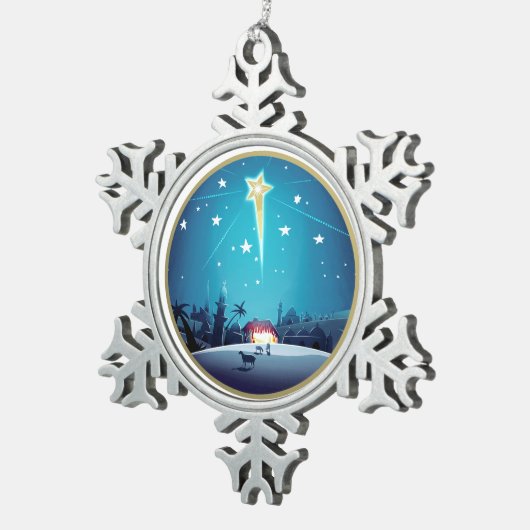ベツレヘムのクリスマスプレゼントの星 スノーフレークピューターオーナメント (右)