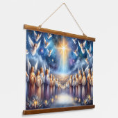 ベツレヘムの星の下の天国の合唱団 吊り下げ型タペストリー (傾斜あり)