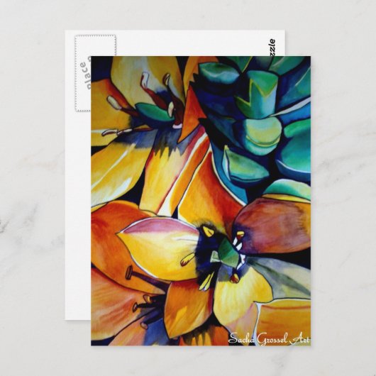 ベツレヘムの黄色い星の花の水彩画アート ポストカード (正面/裏面)