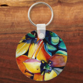 ベツレヘム花水彩画の黄色い星 キーホルダー (正面)