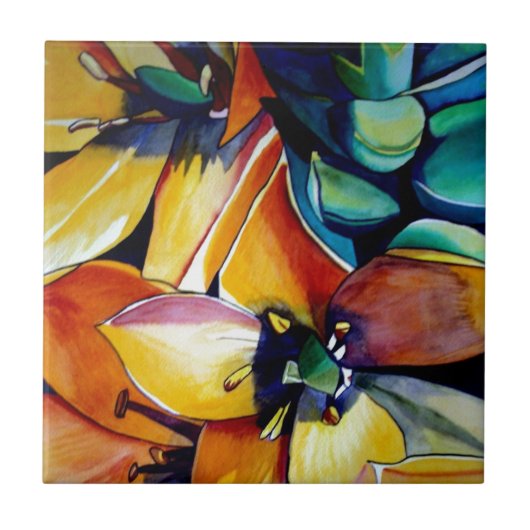 ベツレヘム花水彩画の黄色い星 タイル (正面)