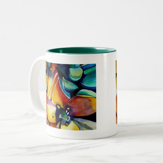 ベツレヘム花水彩画の黄色い星 ツートーンマグカップ (正面左)