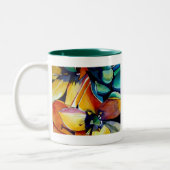 ベツレヘム花水彩画の黄色い星 ツートーンマグカップ (左)