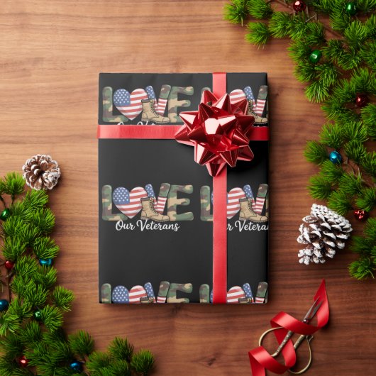 ベテランズデーを愛する 誇り高き軍人 アメリカ国旗 ラッピングペーパー (クリスマスギフト)