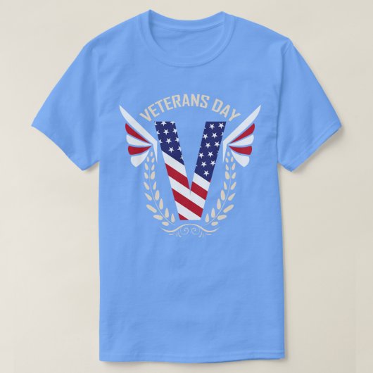 ベテラ用オーク材の米国旗の色葉の大きいV Tシャツ (デザイン正面)