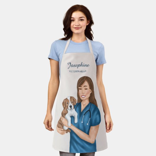 ベテリアン動物医の獣医で子犬を飼っている女性 エプロン (着用した状態)