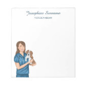 ベテリアン動物医の獣医で子犬を飼っている女性 ノートパッド (正面)