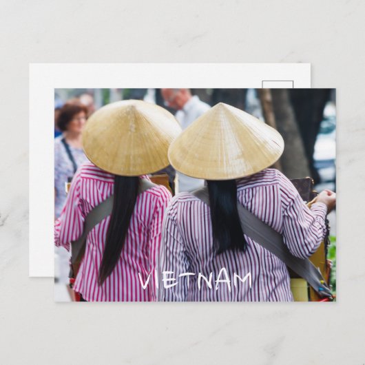 ベトナムで円錐形の帽子をかぶった2人の女性ベンダー シーズンポストカード (正面/裏面)