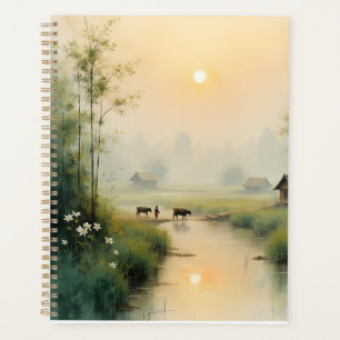 ベトナムの朝霧の村 水彩画 プランナー手帳