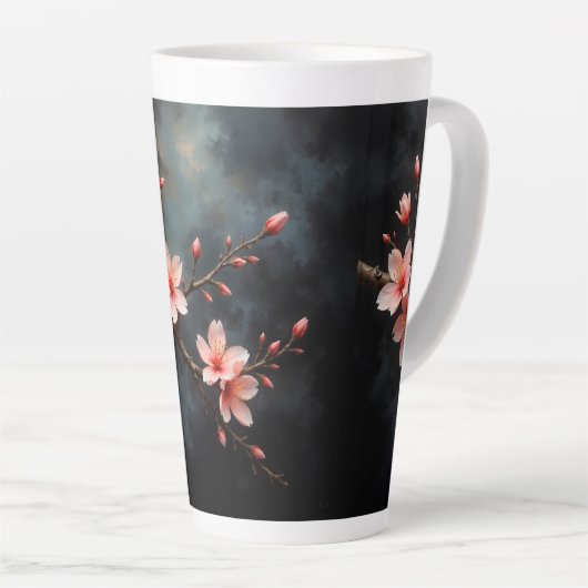 ベトナムの桃の花アート カフェラテマグ (右アングル)