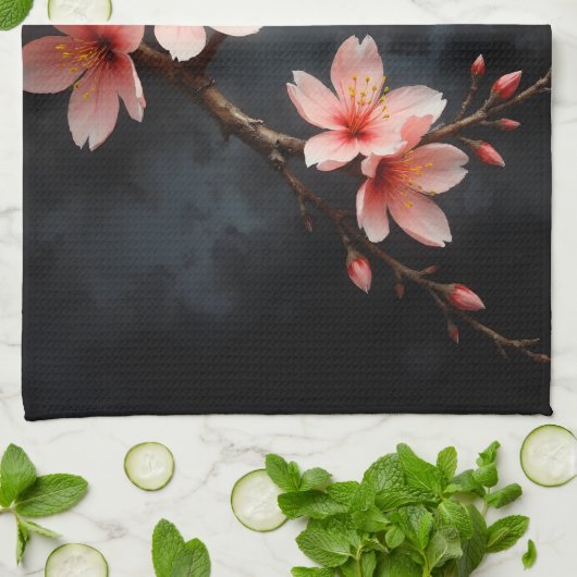 ベトナムの桃の花アート キッチンタオル (折り畳み)