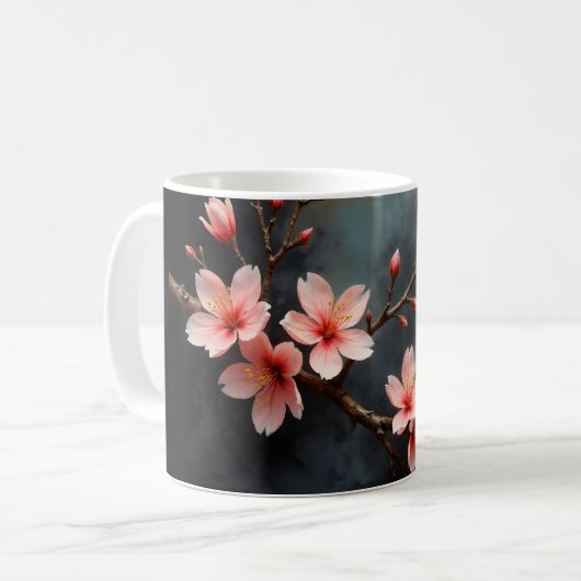 ベトナムの桃の花アート コーヒーマグカップ (正面左)