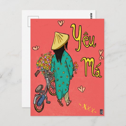 ベトナムの母イラストレーション母の日ギフト ポストカード (正面/裏面)
