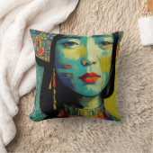 ベトナムウーマン絵画ポートレート クッション (ブランケット)