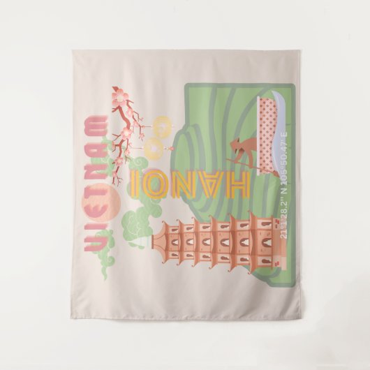 ベトナムトラベルアート，ヴィンテージ タペストリー (正面)