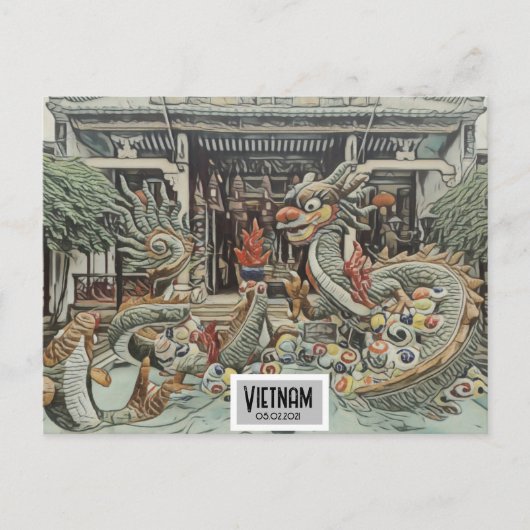 ベトナムドラゴン寺、カスタマイズ可能な日付 ポストカード (正面)