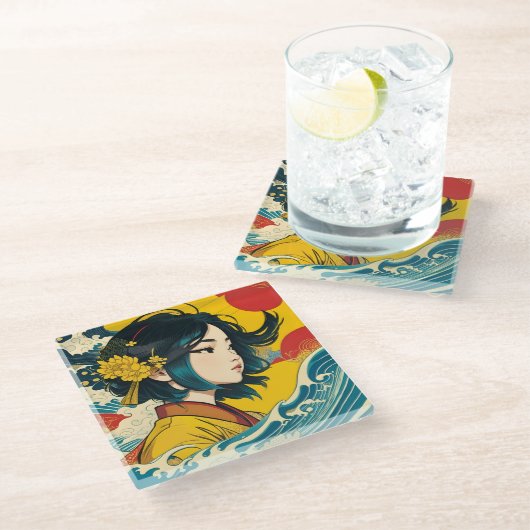 ベトナム人女性フル開花 ガラスコースター (アングル)