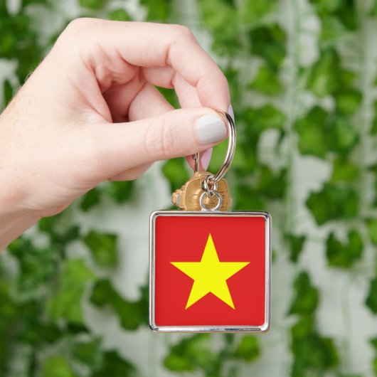 ベトナム国旗イエロースタースクエアキーチェーン キーホルダー (手)