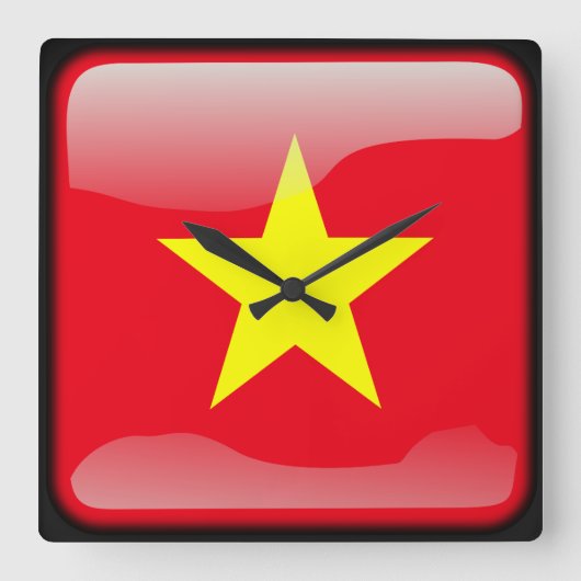 ベトナム国旗 スクエア壁時計 (正面)