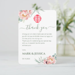 ベトナム式結婚式用二か国語(ベトナム語・英語)デザインのボタンウキ サンキューカード